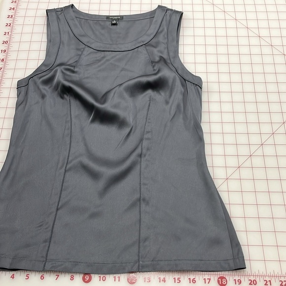 ANN TAYLOR Silk Blend Scoop Neck Seam Detail Gunmetal Grey Tank Blouse Top SZ - Picture 5 of 14